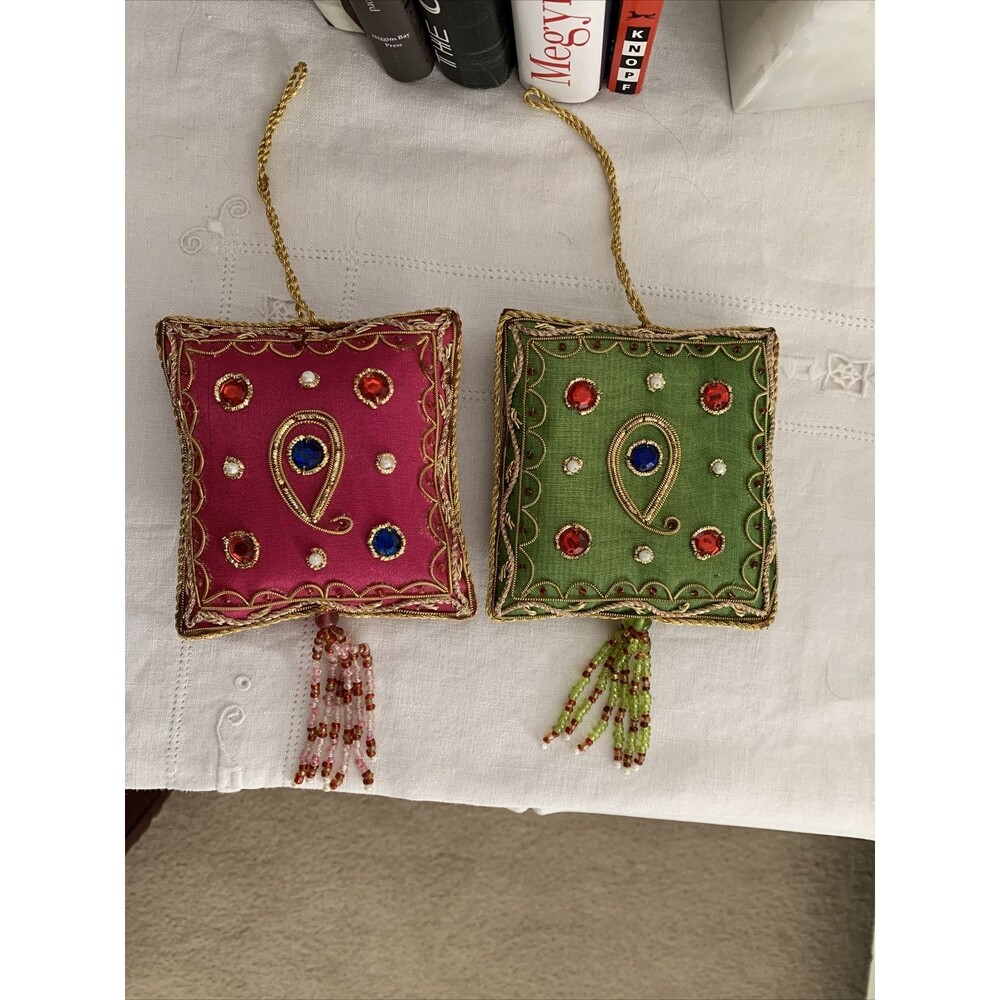 embroidered High End Christmas Ornament, Handmade With Leftover Fabric